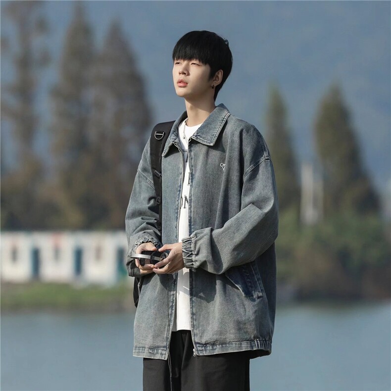 春秋季cityboy复古水洗牛仔外套男潮牌日系宽松夹克韩版翻领夹克,男装夹克,星座601-2