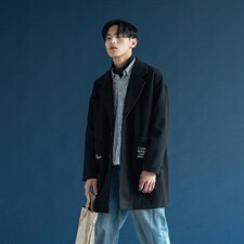 【】A003-HF010-P50冬装新款中长款口袋翻领大衣蒙马特1，男装毛呢大衣，电商A003