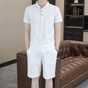 中青年休闲男装翻领半袖T恤衫2023夏季新款男士polo衫薄款男套装图片