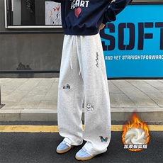 曼巴棉450g重磅腊肠狗加绒银狐绒弯刀裤男K24037J加绒-特P55控108，男装卫衣，电商A001