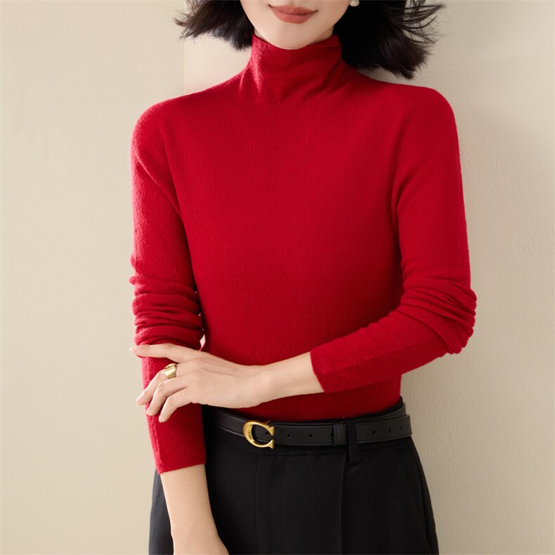 扬子纱精纺100%羊毛衫女半高领打底衫秋冬款修身上衣内搭针织毛衣,针织衫/毛衣,凯思米羊绒