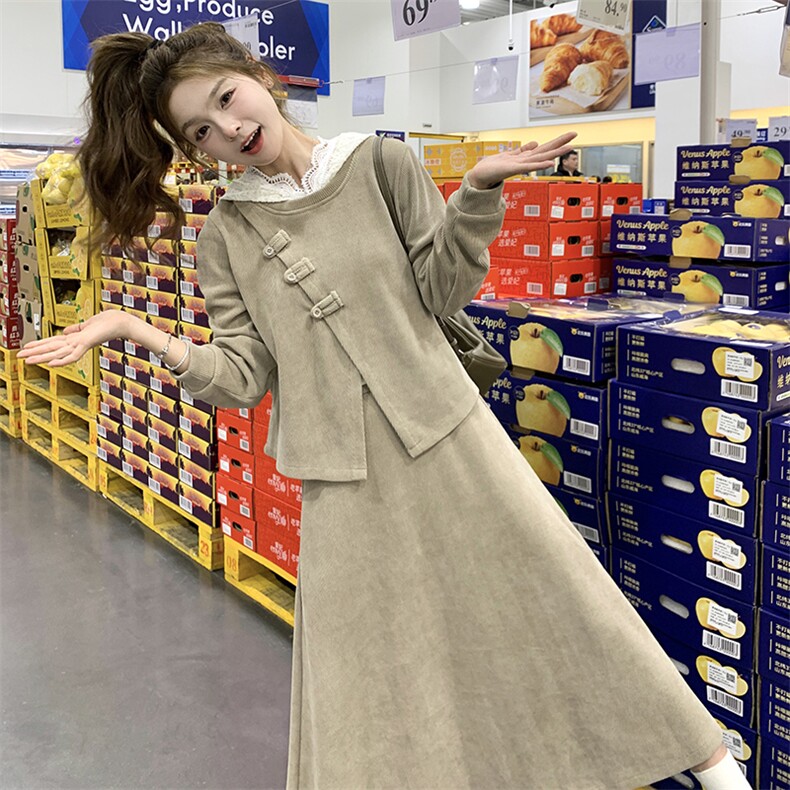 新品面料已下风蕾丝帽子卡其色两件套2c032303P155K228,女装套装/套裙,2C032