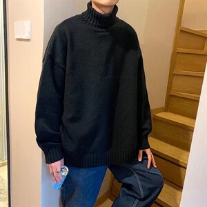 高领毛衣男潮流纯色线衣ins港风宽松慵懒加厚针织衫百搭MY45-P40图片