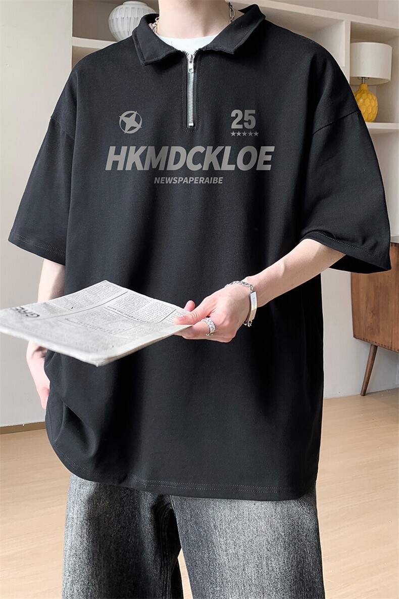 图案已注册夏季ins韩版半拉链短袖T恤男潮宽松青年POLO衫P013/P45,男装T恤,电商B209