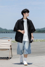 8XL-M泡泡纱盐缩肌理短袖衬衫男夏季冰丝外套防晒衬衣DC28011P36，男装衬衫，电商B312