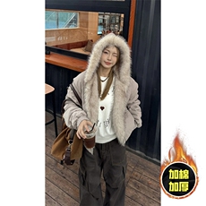 现货高品质美式高街冬季重磅硬挺短款座山雕毛领棉衣男女加厚外套，男装棉衣，电商A486