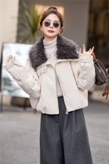 90白鸭绒羽绒服外套女2025年冬季新款大毛领翻领休闲羽绒服女，女装羽绒服，美沁
