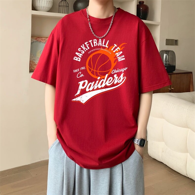 新款夏季男装纯棉短袖T恤落肩款印花时尚休闲宽松上衣,男装T恤,星座1013