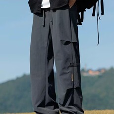 港风秋款男休闲裤褶皱刺绣直筒宽松长裤h558P26，男装休闲裤，星座1013-1