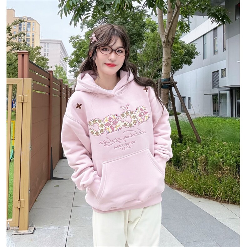 5681-P57新款甜美百搭纯棉华棉复合休闲宽松卫衣加绒图片