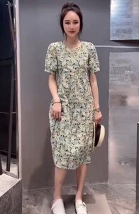 夏季新款洋气太阳花碎花连衣裙,女装连衣裙,L·H·X