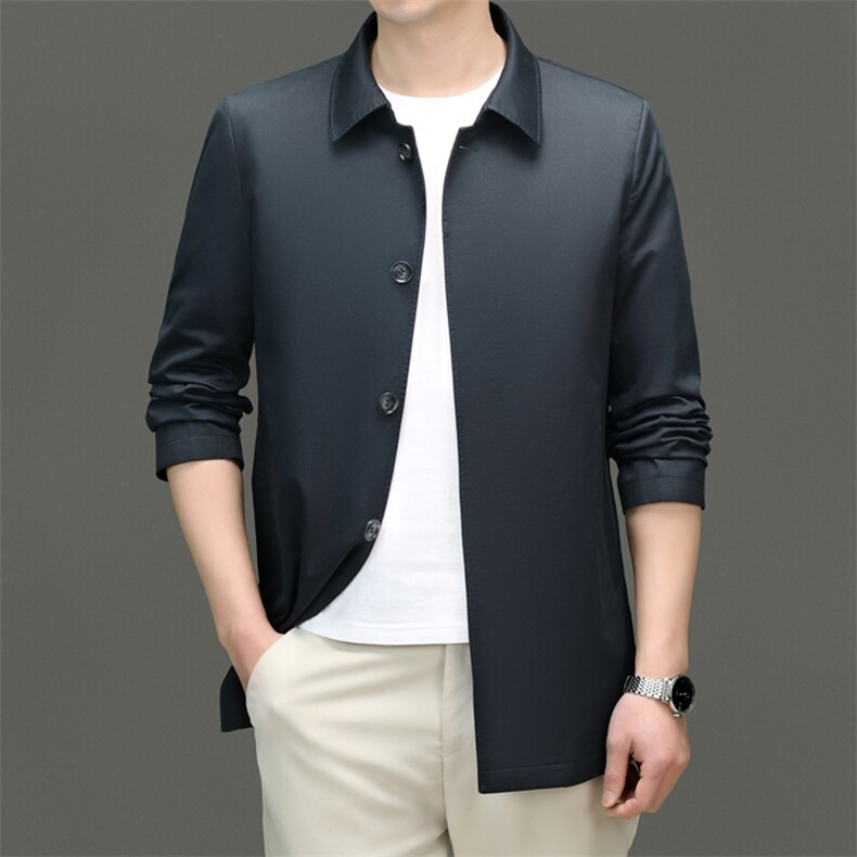 D6815春秋新款男士中长款风衣翻领外套简约通勤商务男装，男装风衣，电商B360