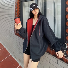 抖音得物二开美式高街重磅结构双层撞色连帽卫衣开衫外套W116，女装短外套，电商A486-1