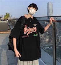 夏季ins潮牌宽松百搭五分短袖撞色翻领古着polo衫 T1064-P30图片