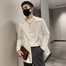 社会风秋纯色宽松西装领风衣夹克配腰带B297-7707-P88控118，男装夹克，电商B297