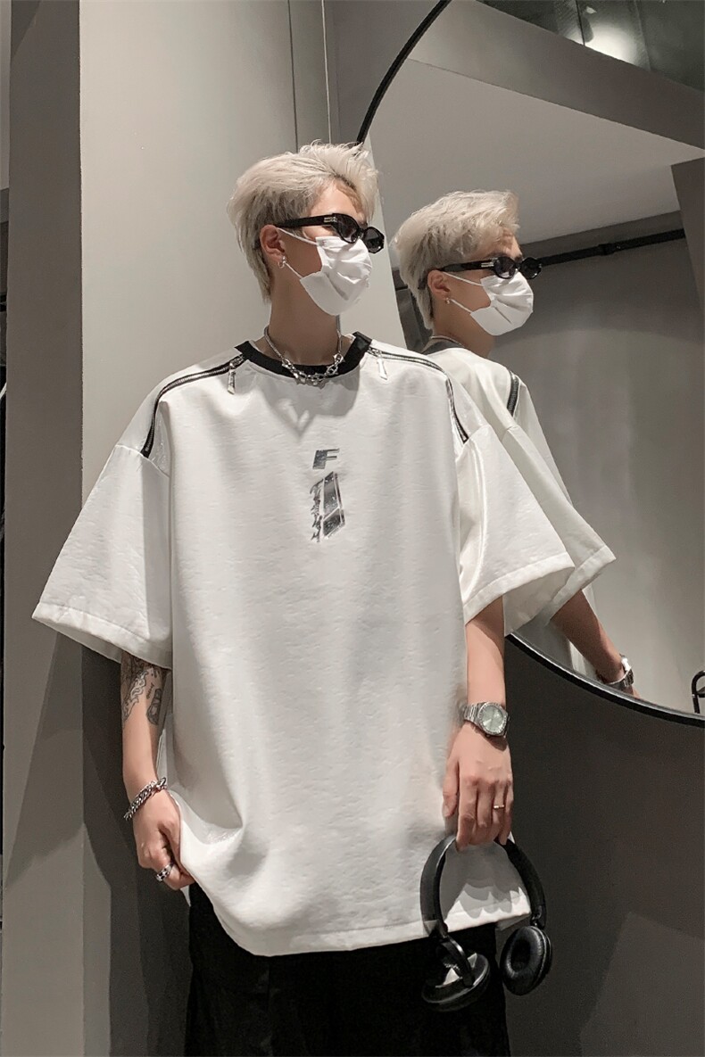男装短袖T恤2025夏季拉链字母印花五分袖体恤XZ514-2-202465-P58,男装T恤,星座514-2(原B239)