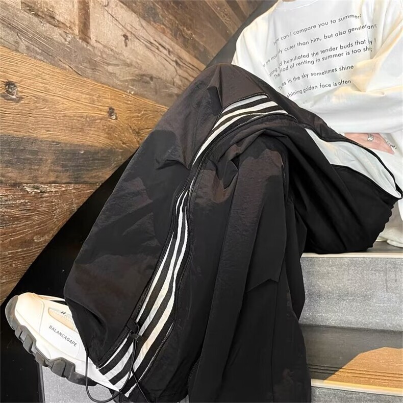 拉链三条杠速干裤子男高街痞帅百搭宽松直筒休闲裤 GX113-P48有货图片