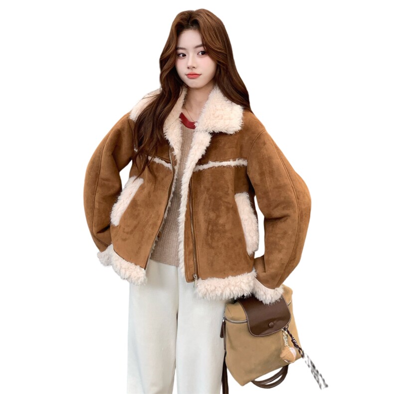 高级感甜美鹿皮绒羊羔毛加厚外套2B138-811-P220K330,女装短外套,2B138