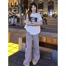 美式高街刺绣正肩t恤女夏季灰色短袖新款宽松学院风情侣上衣TX14，男装T恤，星座1116A（原606A-3）