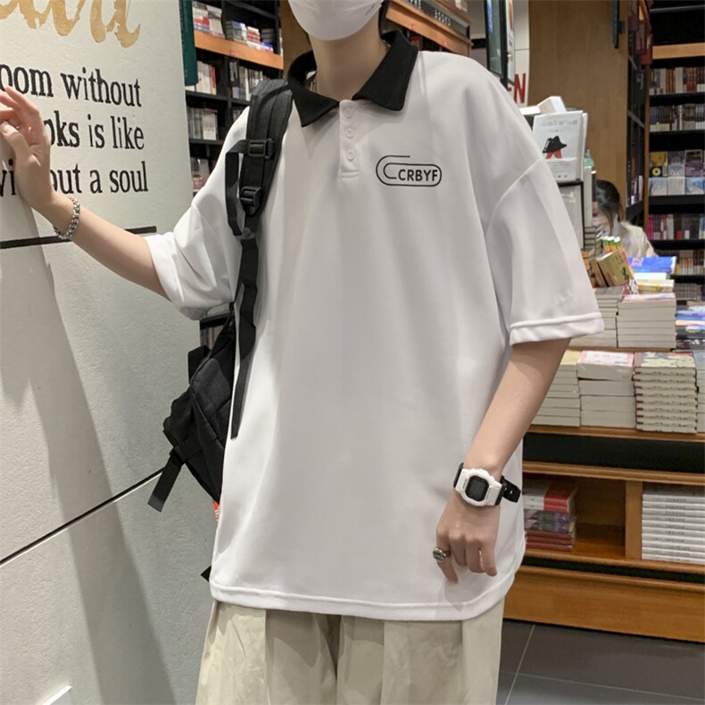夏季简约字母polo翻领短袖男潮牌2022宽松休闲T恤上衣T874-P32,男装Polo衫,星座512-2