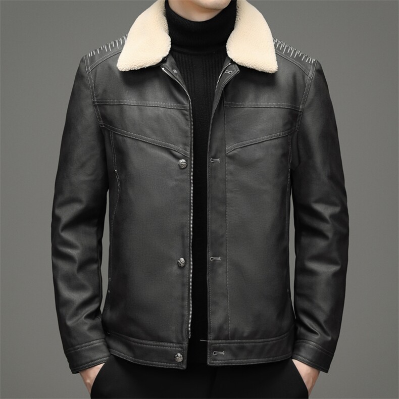 拆卸毛领羽绒服男款2023冬季中年装加厚牛仔皮外套XXH9608-P230,男装羽绒服,电商B212（原钱塘6029）