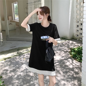 木耳边黑色T恤连衣裙女夏2025新款小个子流行减龄爆款a字短裙超火图片