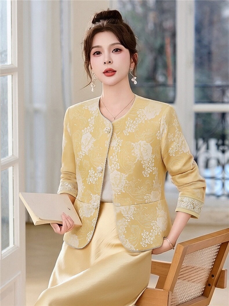 新中式G风外套女2026春季新款复古刺绣提花设计感时尚气质外套,女装西装,卡杰菲