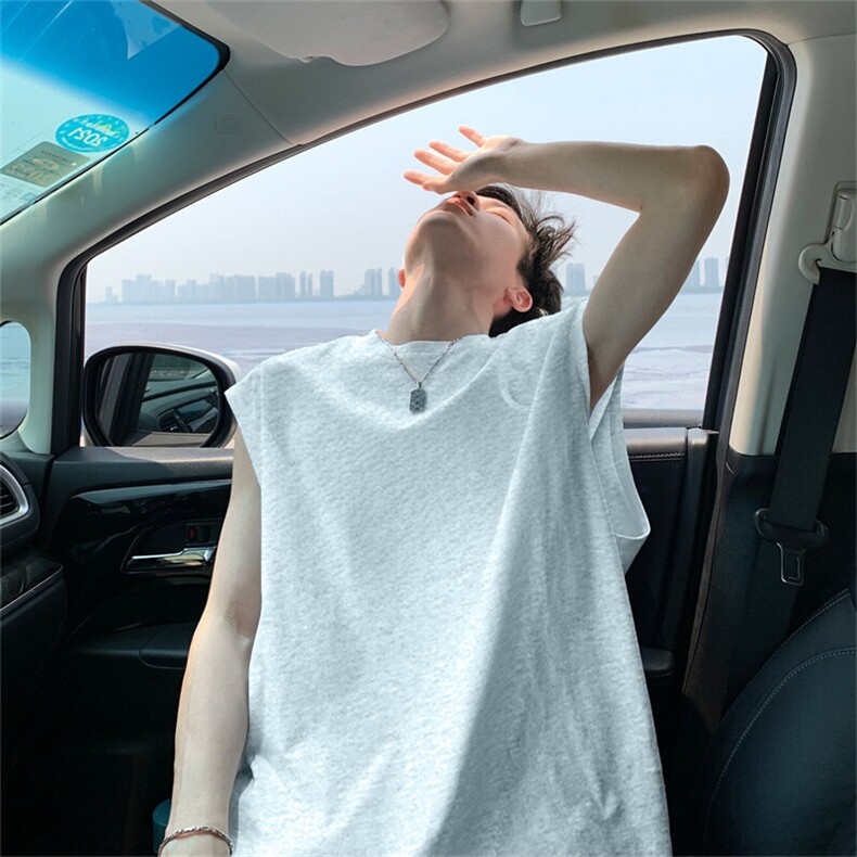 日系简约运动背心男生夏季薄款潮牌潮流宽肩汗衫休闲无袖坎肩t恤，男装T恤，电商A486