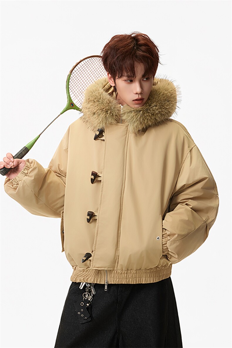 （手塞棉）冬季毛领加厚棉服牛角扣连帽上衣MF002-P130-控239图片