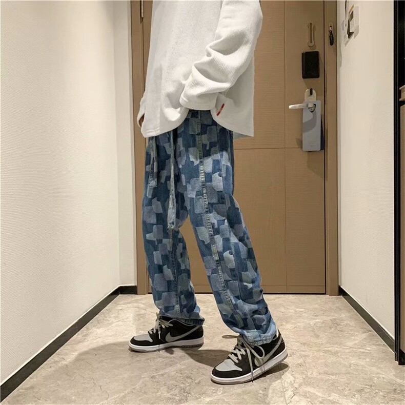 ins高街暗黑复古直筒裤嘻哈潮牌宽松休闲垂感牛仔长裤男k702-p55,男装休闲裤,星座1008-2