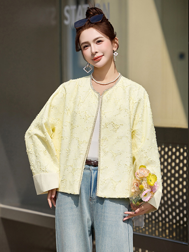 黄色显白超好看提花短外套女2025春装新款小香风时尚气质减龄上衣,女装短外套,布芭啦