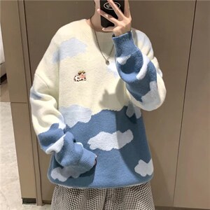 港风ins圆领毛衣男女秋冬季潮牌宽松情侣针织衫韩版线衣Y5053-p40图片
