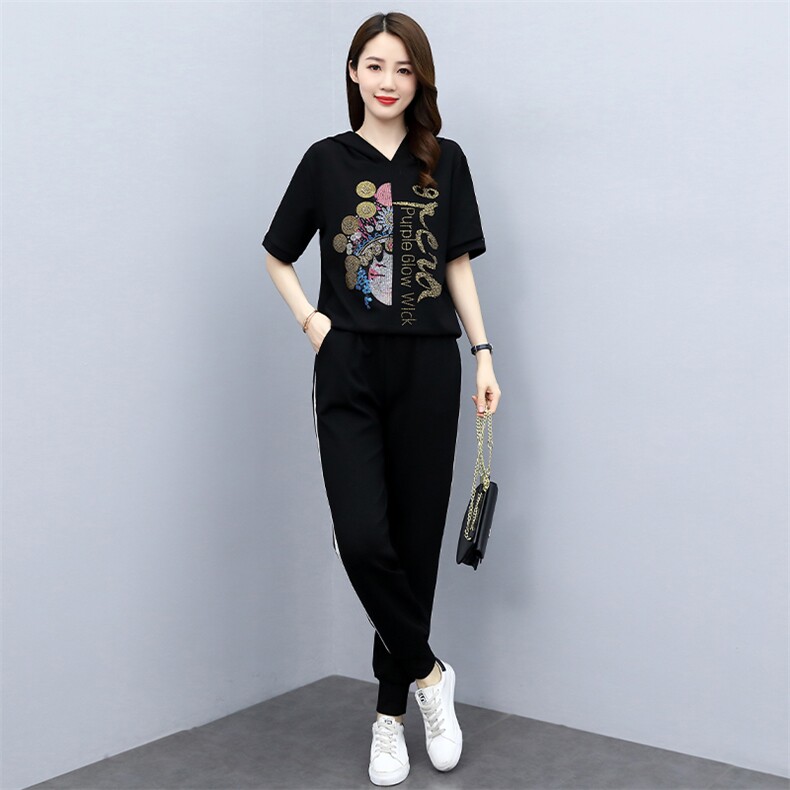 2024年夏季新款宽松显瘦韩版百搭时尚刺绣休闲套装洋气两件套,女装套装/套裙,拾衣