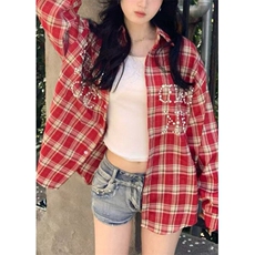 复古珍珠字母格纹衬衫长袖春夏休闲男女同款防晒外套衬衣CY86，男装防晒衣，星座1116A（原606A-3）