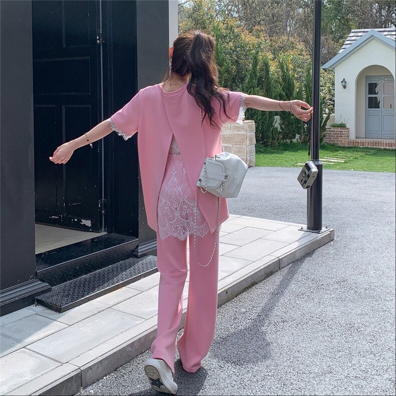 新品2c113-8866-p150-k218休闲套装拼蕾丝,女装套装/套裙,2C113
