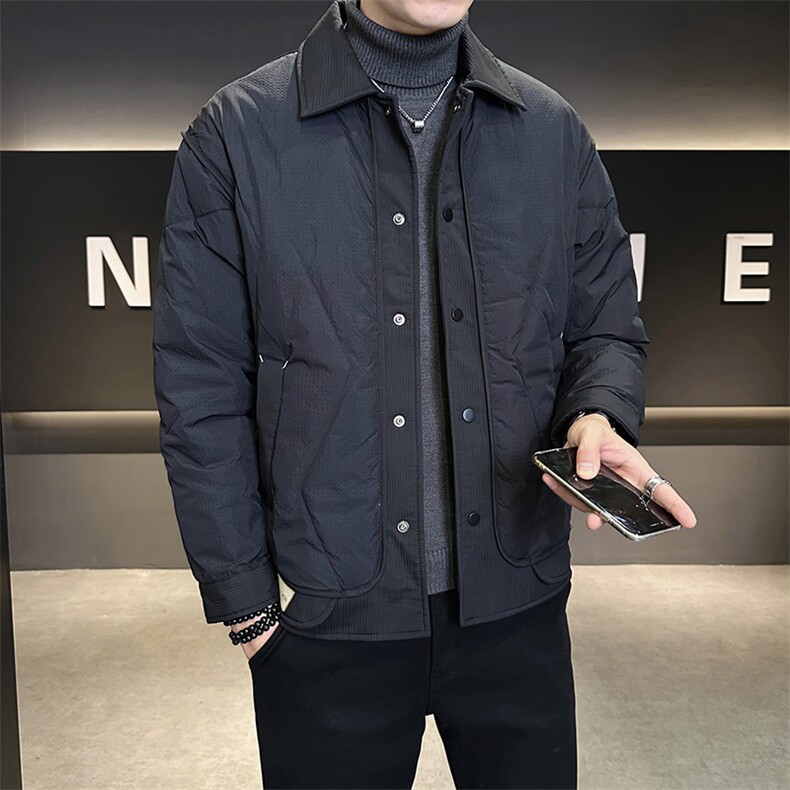 冬季男2025新款轻薄短款翻领假两件外套A313-18812-P165,女装短外套,电商A313