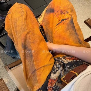 G967-P61 2025新款3D立体打印错觉复古彩色油画腰带弯刀牛仔裤图片