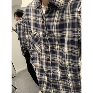 【有货】cleanfit藏青色格子衬衫长袖美式复古衬衣V3211LL-P38图片