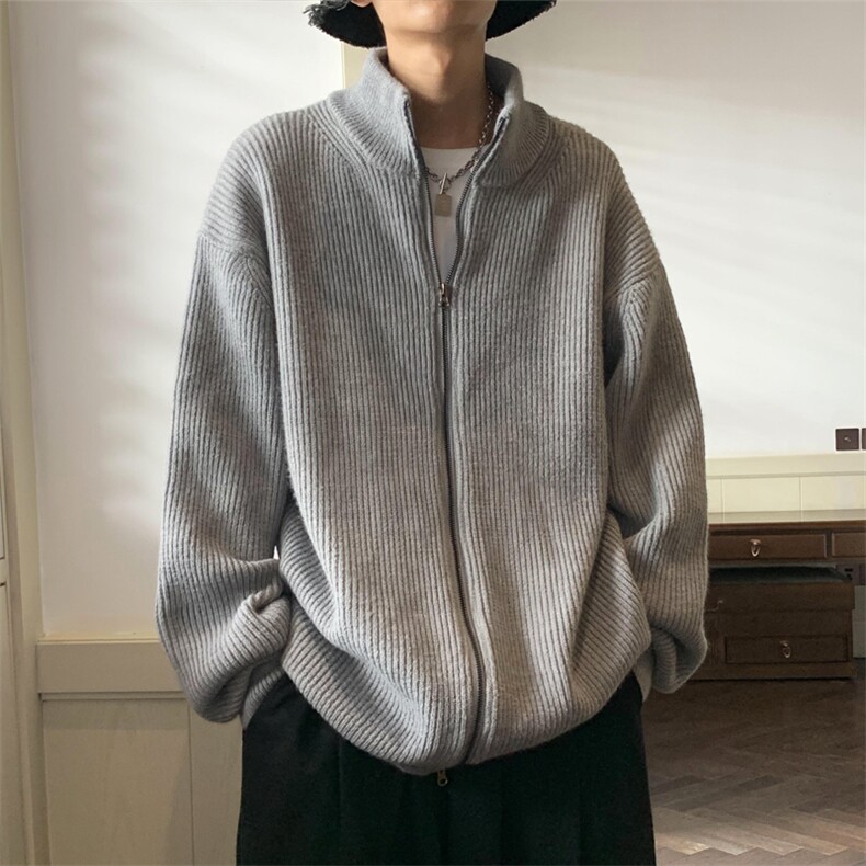 2024宽松落肩开衫男毛衣慵懒风针织衫拉链KS2200-p55加绒75,男装针织衫/毛衣,星座1212