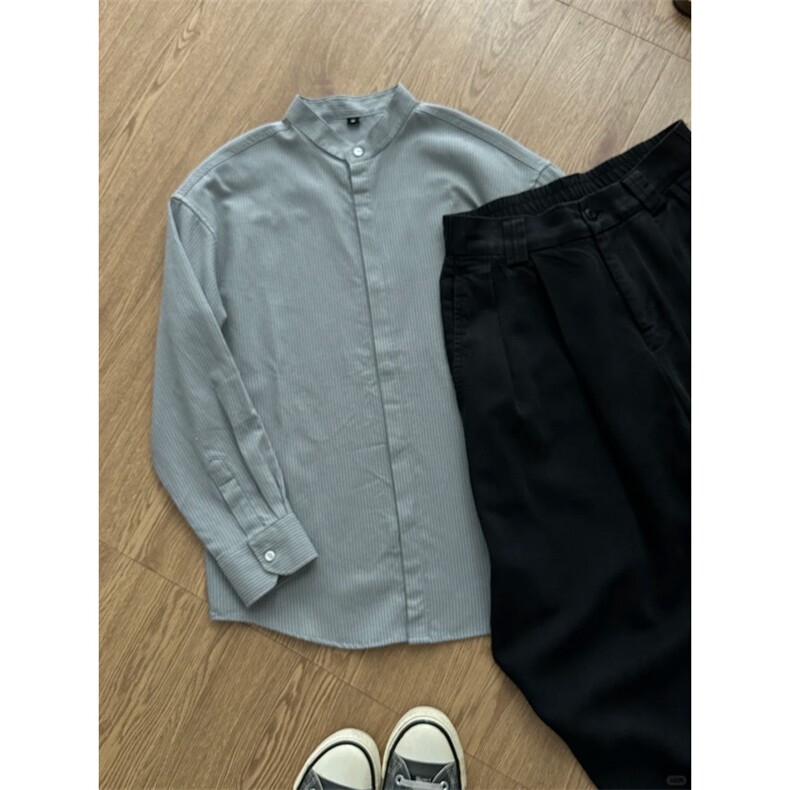 立领条纹长袖衬衫1302-GC66-P38控68成分100棉,男装衬衫,星座1302