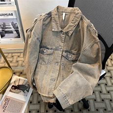 现货黄泥色牛仔夹克废土风宽松痞帅vintage外套JK08626-P63，男装夹克，星座308B-1
