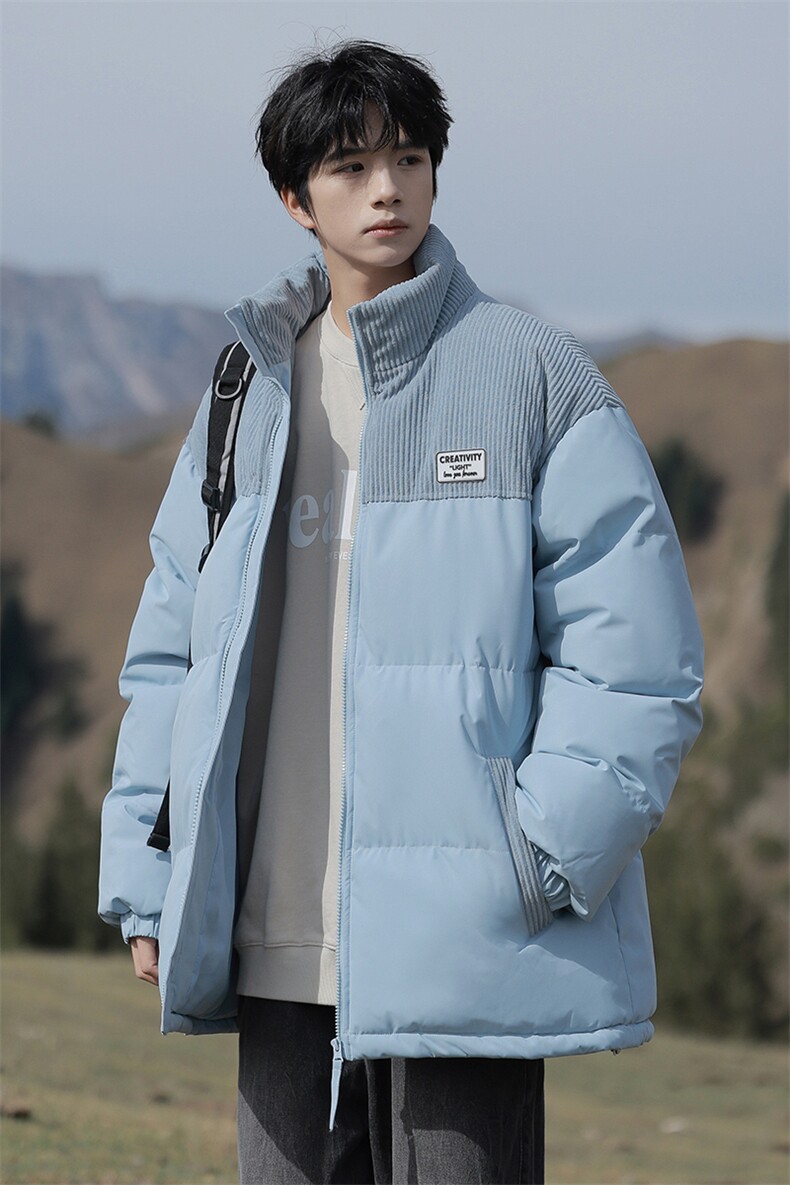 冬季青少年灯芯绒立领拼接外套休闲百搭面包服棉服5302-P78,男装棉衣,电商B306