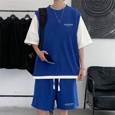 套装男韩版潮流短袖t2恤2023夏季新款ins宽松帅气运动装W2818-P47，男装休闲套装，星座412-3
