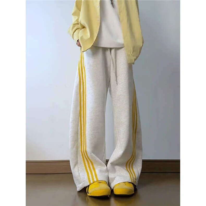 美式三条杠条纹撞色阔腿弯刀裤子男女宽松运动裤513ACK2643P35,女装休闲裤,星座513A