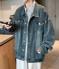 ins复古街头日系复古牛仔夹克2023时尚纯色潮流牛仔外套男高品质，男装工装外套，星座910