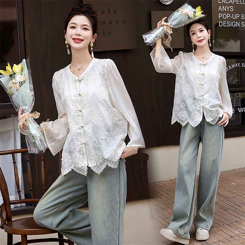 新中式轻国风防晒衣女款夏季2025新款设计感刺绣气质薄款宽松上衣，女装防晒衣，木橙西子