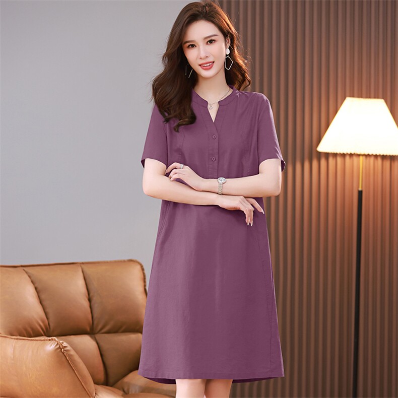 时尚显瘦棉麻连衣裙夏季新款休闲宽松大码女装,女装连衣裙,文熹诺