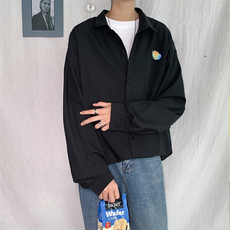 20港风新款男女情侣蝴蝶反光印花衬衫学生衬衣外套504-W2035-P32,男装衬衫,星座504