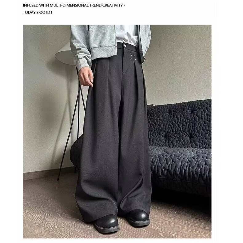美式立体解构西裤男女小众设计垂坠感阔腿裤直筒休闲裤宽松拖地裤,男装西裤,星座218-1（原230）