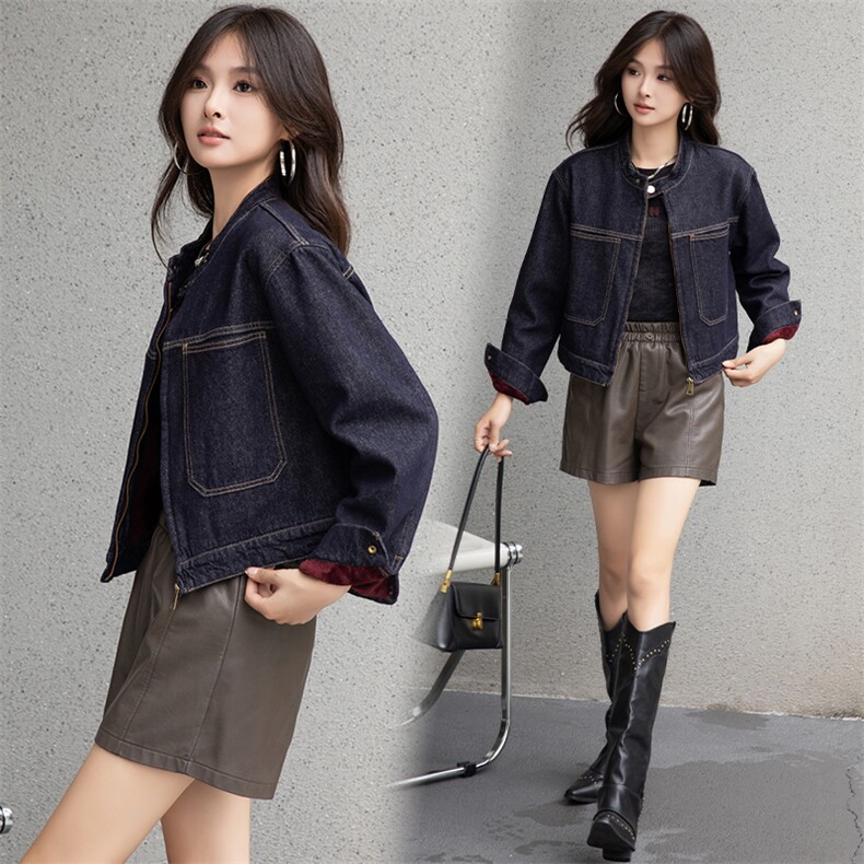 2025春季新款立领拉链牛仔夹克外套女设计感复古短款小个子上衣潮，女装牛仔外套，潮流依族